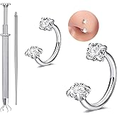 Longita 6mm 7mm 18g Horseshoe Nose Ring for Women Double Gem Horse Shoe Nose Ring Hoop Surgical Steel Silver Cartilage Helix Tragus Earring Hoops Labret Lip Piercing Jewelry Small Septum Rings 18g