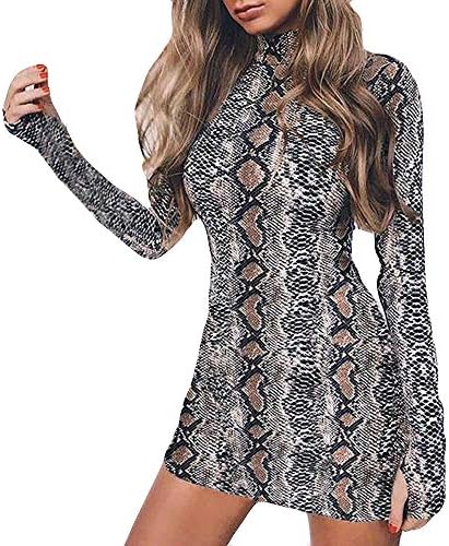 Women Dress WANQUIYwomens Print Long Sleeve Women's Basic Solid Bodysuit Turtleneck Snake Grain Dress