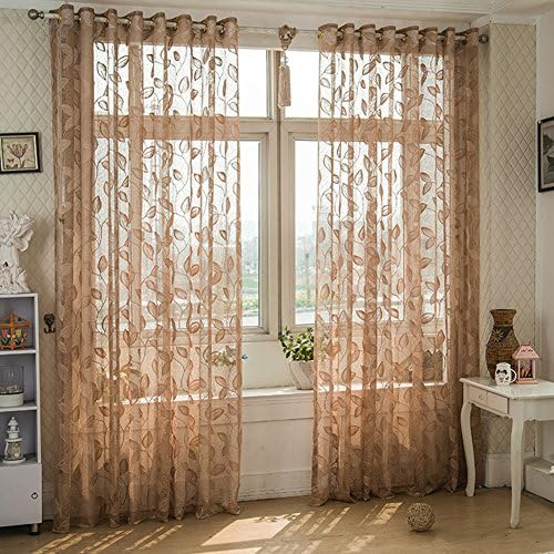 Etopsell Leaf Tulle Curtain See Through Drape Sheer Living Room Drape Panel Divider Valances Curtain 95x250cm (Perforated)