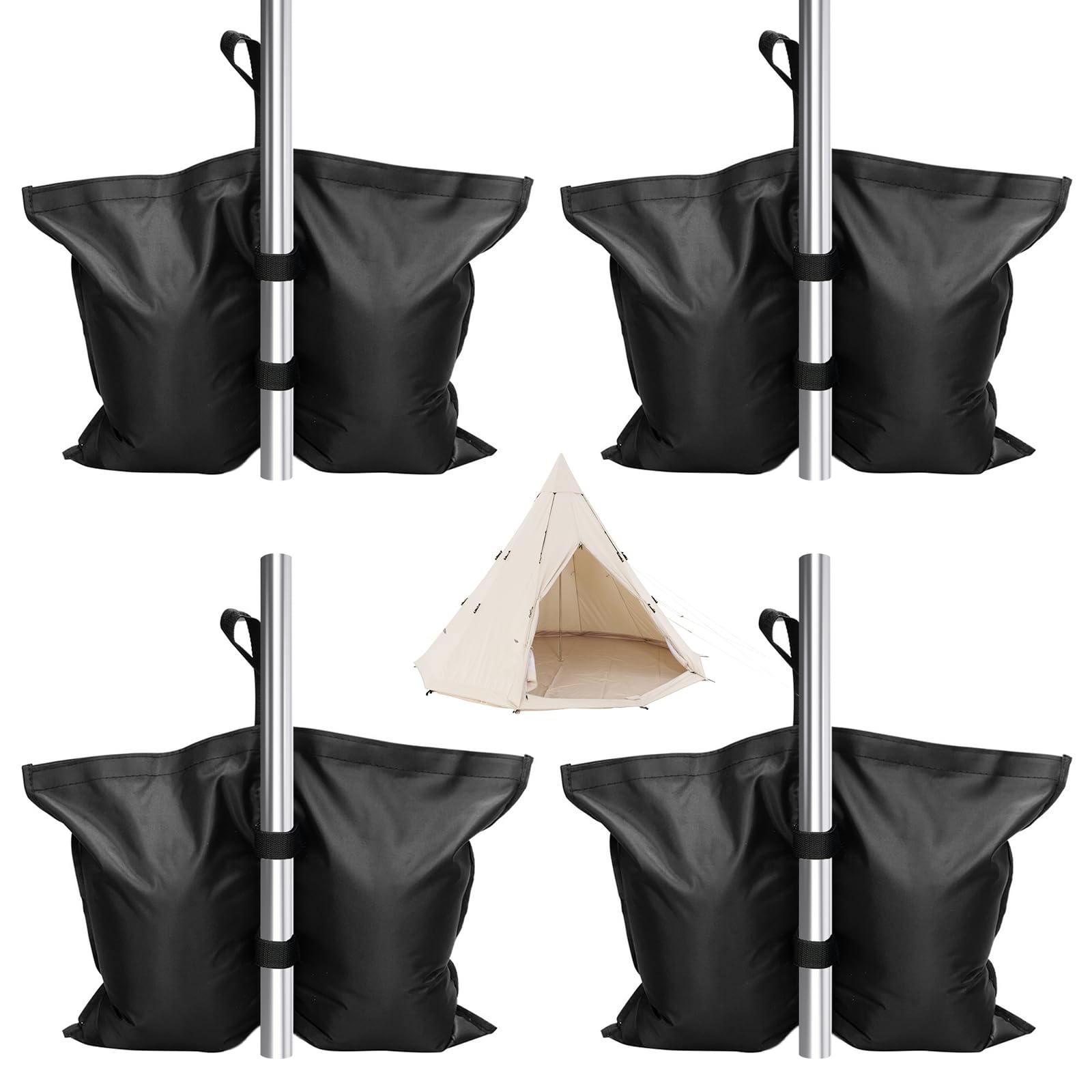 4 Pack Gazebo Weights Bags, 35 x 35cm Heavy Duty Secure Feet Bags with Velcro Straps for Canopy, Pop up Canopy Tent, Sun Shades, Sun Umbrella, Trampolines
