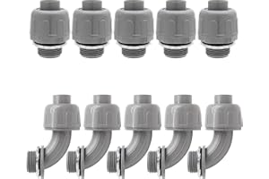 Moicstiy 10Pcs 1/2 Inch NPT Liquid Tight Connector Nonmetallic Electrical Conduit Connector Fitting, UL Listed PVC Flexible Conduit Fittings (5Pcs Straight + 5Pcs 90 Degree)
