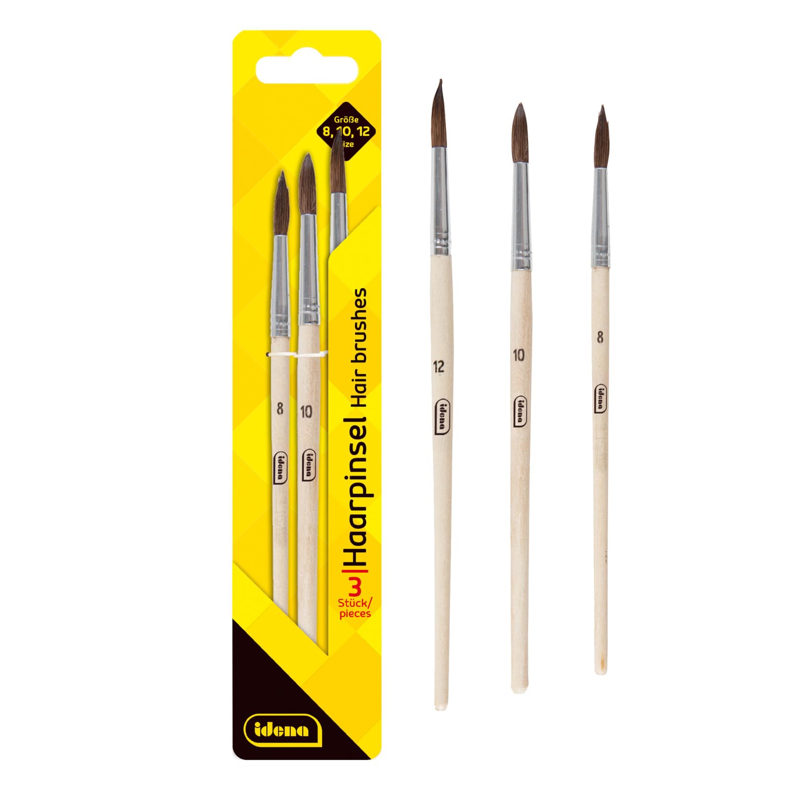 Idena 60108 Hair Brush Set of 3 in Sizes 8, 10 & 12