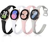 GEAK Compatible with Galaxy Watch 7 Band/Galaxy Watch 6 5 4 40mm 44mm/Classic 42mm 46mm,20mm Slim Silicone Compatible for Galaxy Watch 4 5 Band/Active 2 Women Small Black/White/Gray/Sand Pink