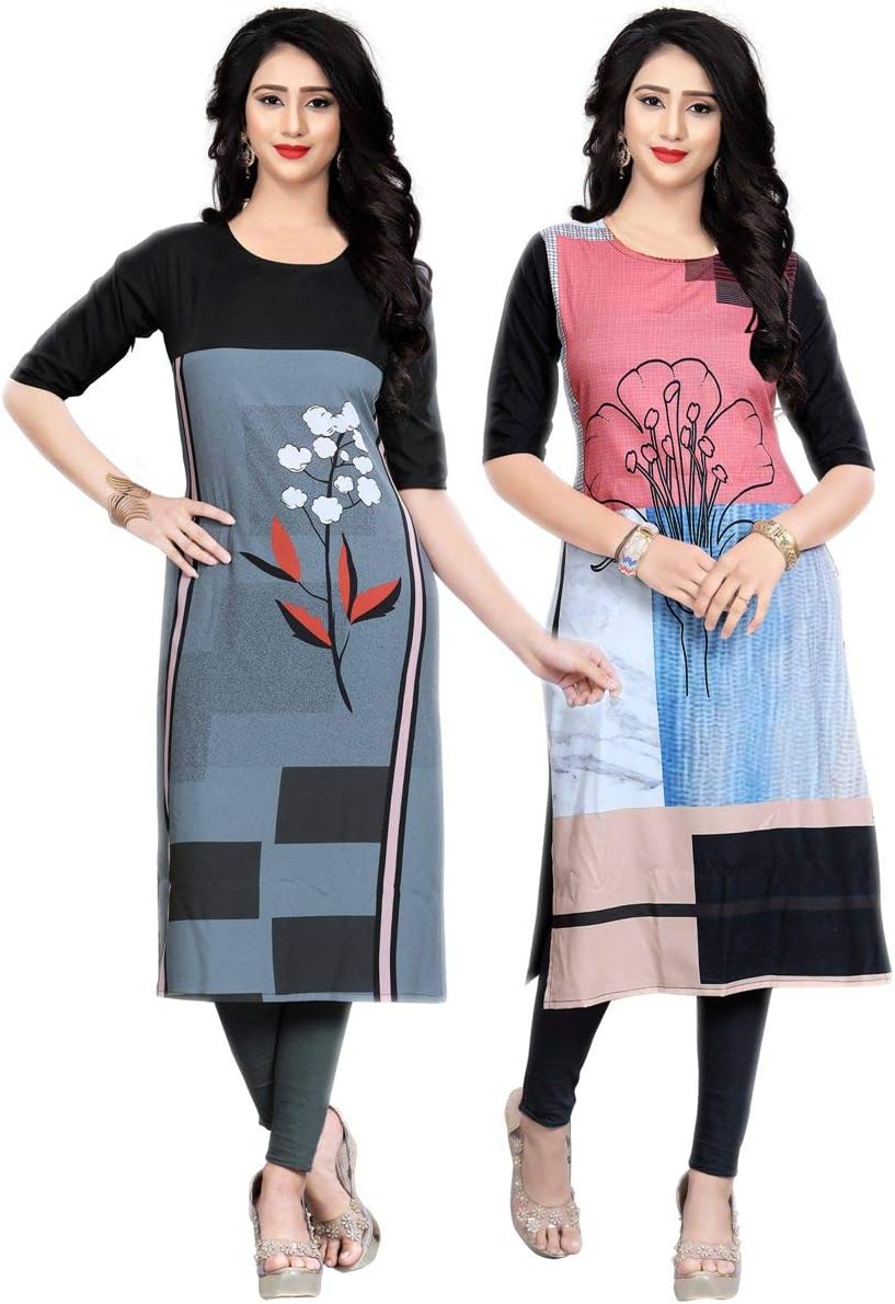 Navlik Women's Crepe Stitched Kurta Combo Pack of 2 ()