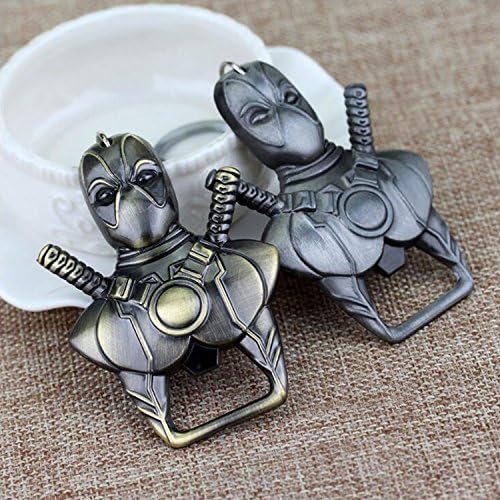 Set of 2 Ancient Bronze and Tin Made Deadpool Design Opener Multi-function Keychain