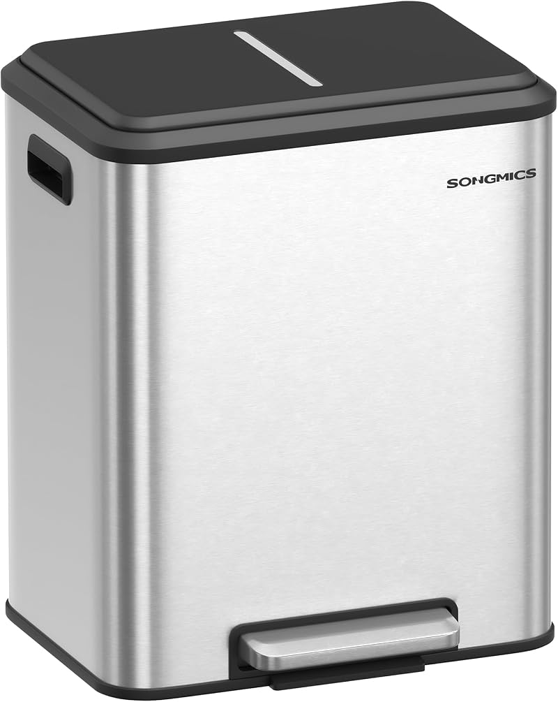 SONGMICS 2 x 15L Kitchen Waste Bin Double Rubbish Bin Stainless Steel