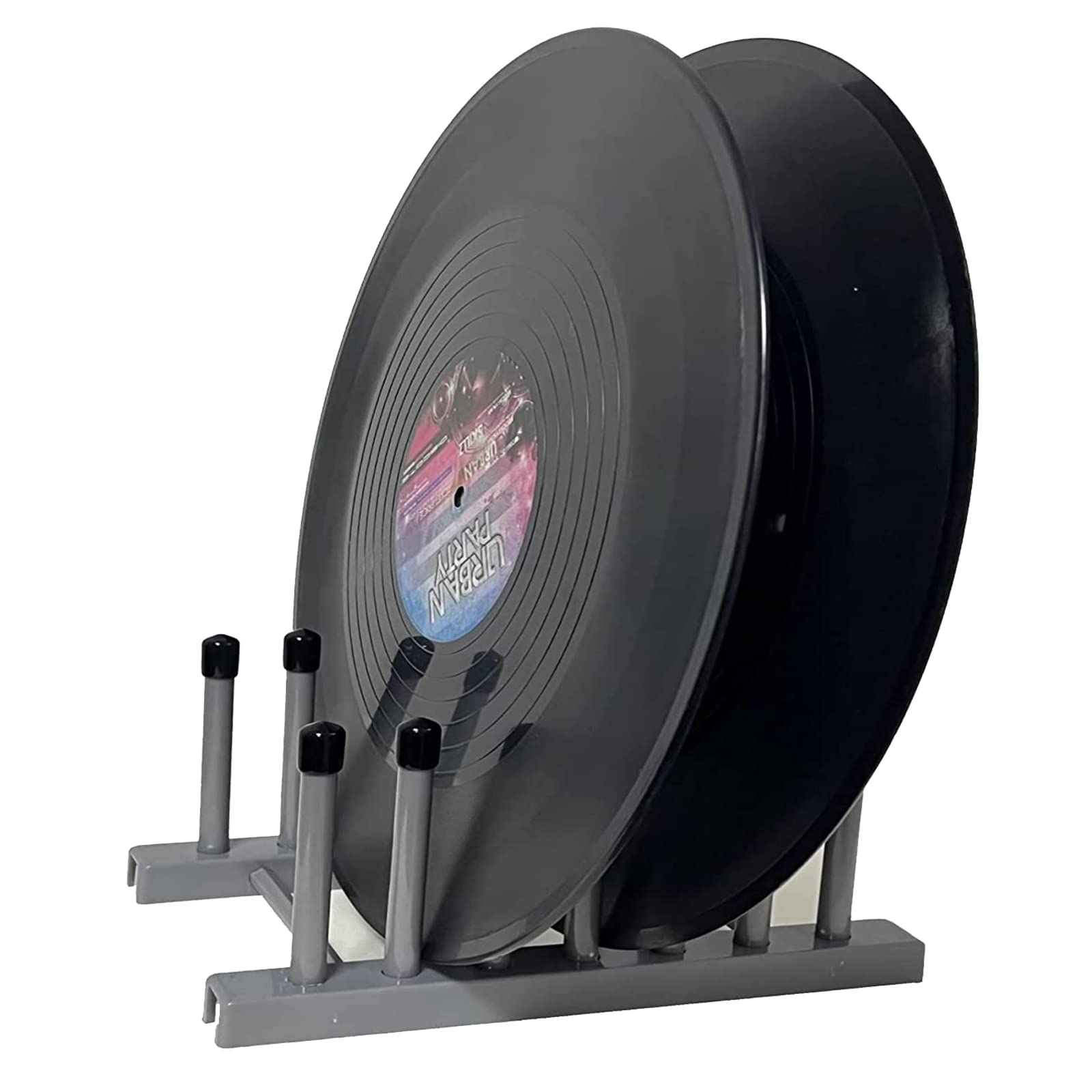 Pmsanzay Vinyl Record Display Stand, 6-Album Holder, Fits 12" or 7" LP's, Soft Silicone Top, Gray