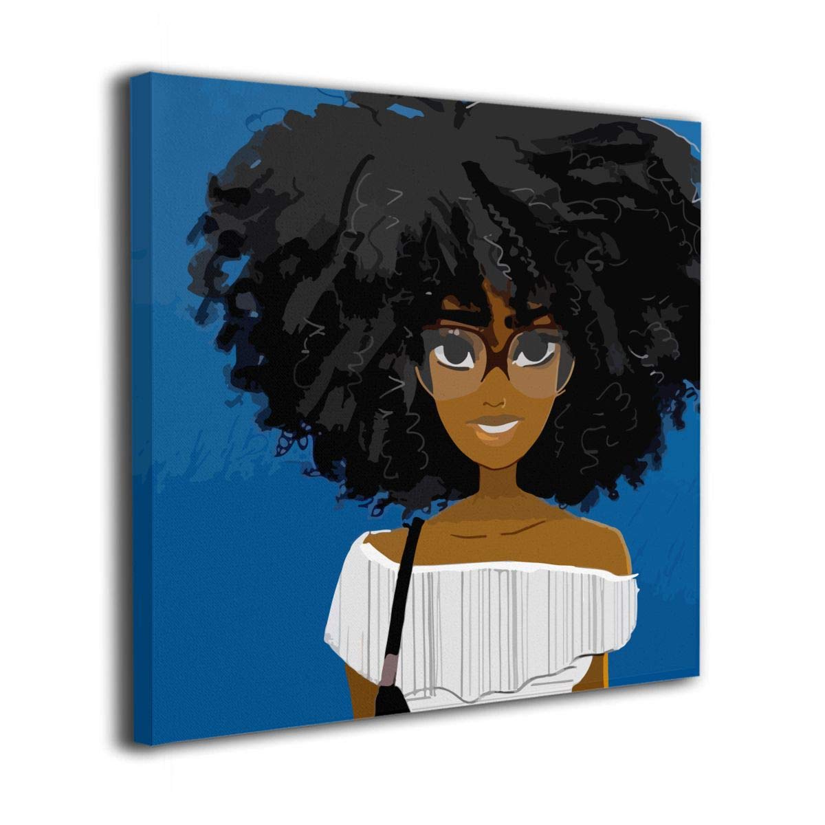 Ale Art Cute African Girl Afro Hair Glasses Blue Modern Canvas Painting Wall Art Pictures For Home Decoration Print On Canvas Giclee Artwork Wall