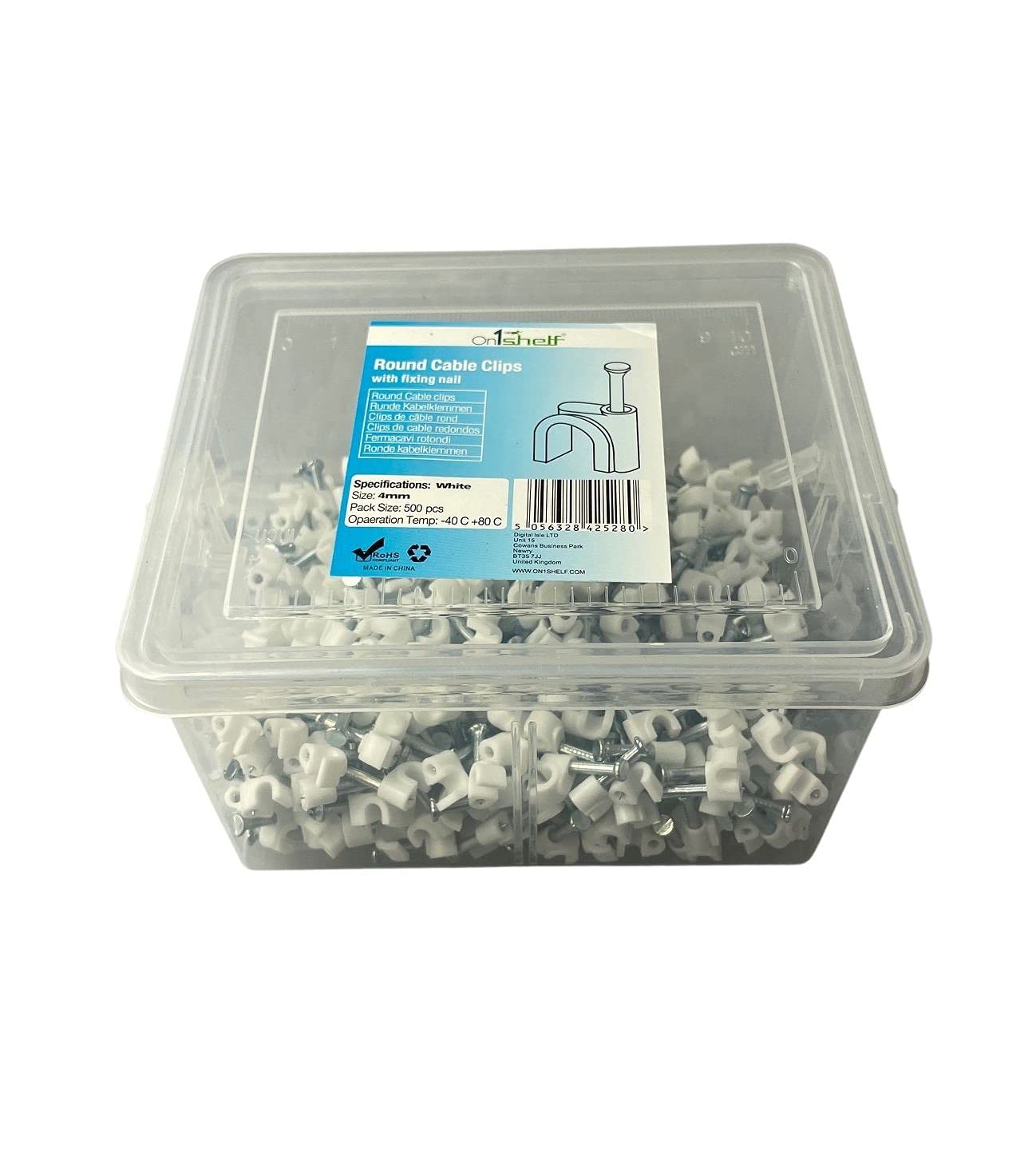 White Round Cable Clips K-Type Trade Box, 4mm- 500 Pieces