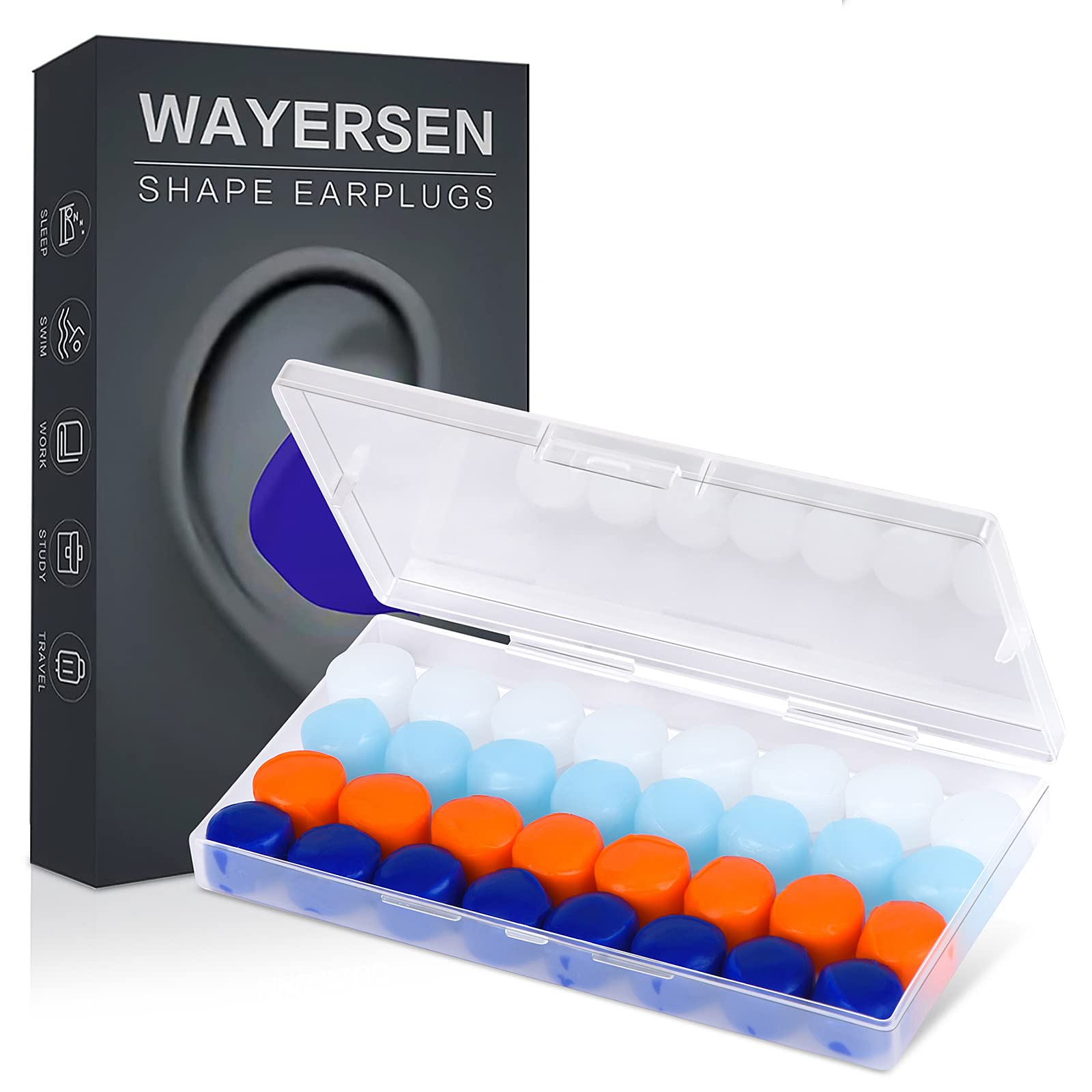 16 Pairs Silicone Ear Plugs for Sleeping Noise Canceling, 4 Colors About 2 Years Supply Soft Reusable Moldable Washable Earplugs, Suitable for Sleep, Swim, Travel, Work, Concerts, Study