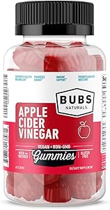BUBS Naturals Apple Cider Vinegar Gummies - All Natural Vegan ACV Gummy Vitamins - Supports Weight Loss, Detox, Digestion - Promotes Energy, Boosts Metabolism, B Vitamins - 60 Count
