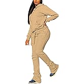 Women's Sweatsuits Sets 2 Piece Outfits Drawstring Hoodies Stacked Jogger Sweatpants Tracksuits Casual Set