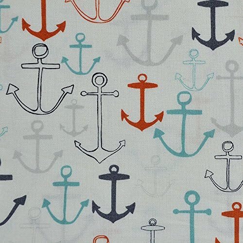 Anchor Fabric 100% Cotton Upholstery Quilting Craft Fabric for Quilt Pattern, Sewing, Curtain, Home Decor and Patchwork Projects - White with Grey, Teal Blue - (Price per /QUARTER Meter)