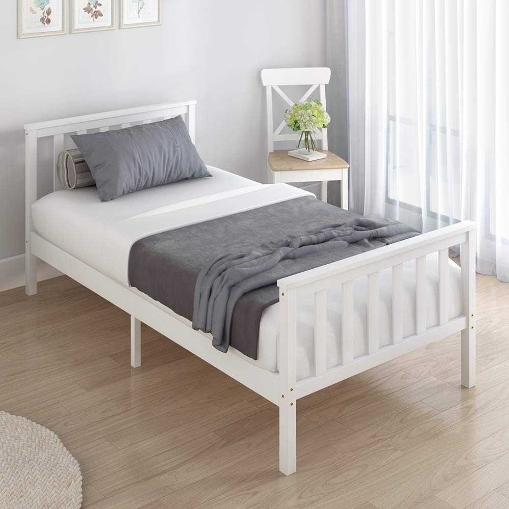 Storeinuk 3FT Single Bed Frame Solid Pine Wood Frame for Adult Kids Children Teenagers, White