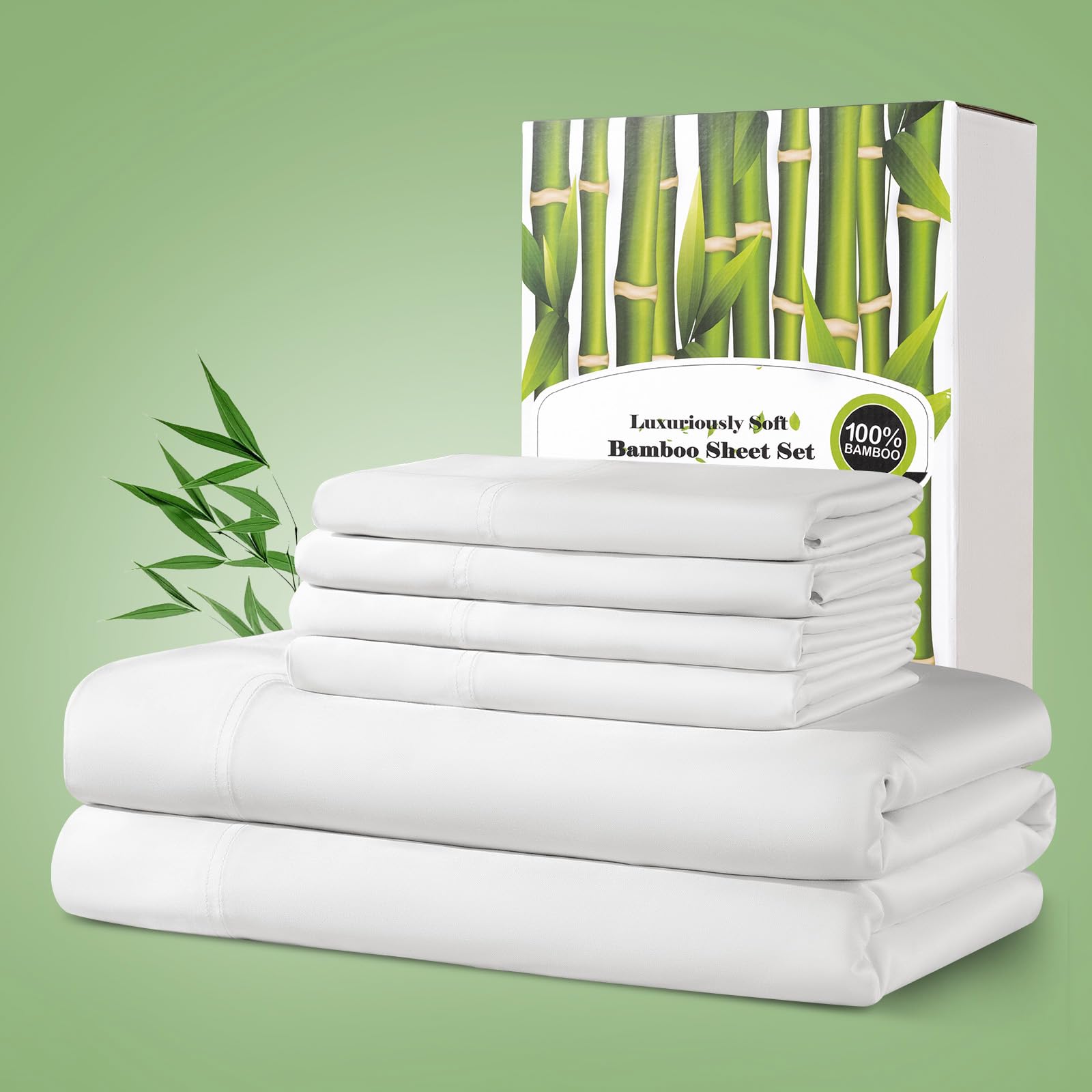 Photo 1 of Shilucheng 100% Viscose Derived from Bamboo_ Sheets King Size 6pcs, Ultra Soft & Luxuriously Cooling Bed Sheets, Deep Pocket Up to 16", Hotel Silky Bedding Set (White)