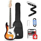 Donner Electric Bass Guitar 4 Strings Full-Size Standard Bass PB-Style Beginner Kit Sunburst for Starter with Free Online Les