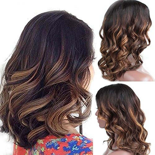 Fond Human Hair Lace Front Wigs Glueless Ombre Human Hair Bob Wigs For Black Women 130Ddensity Brazilian Remy Highlights Hair Body Wave Wigs