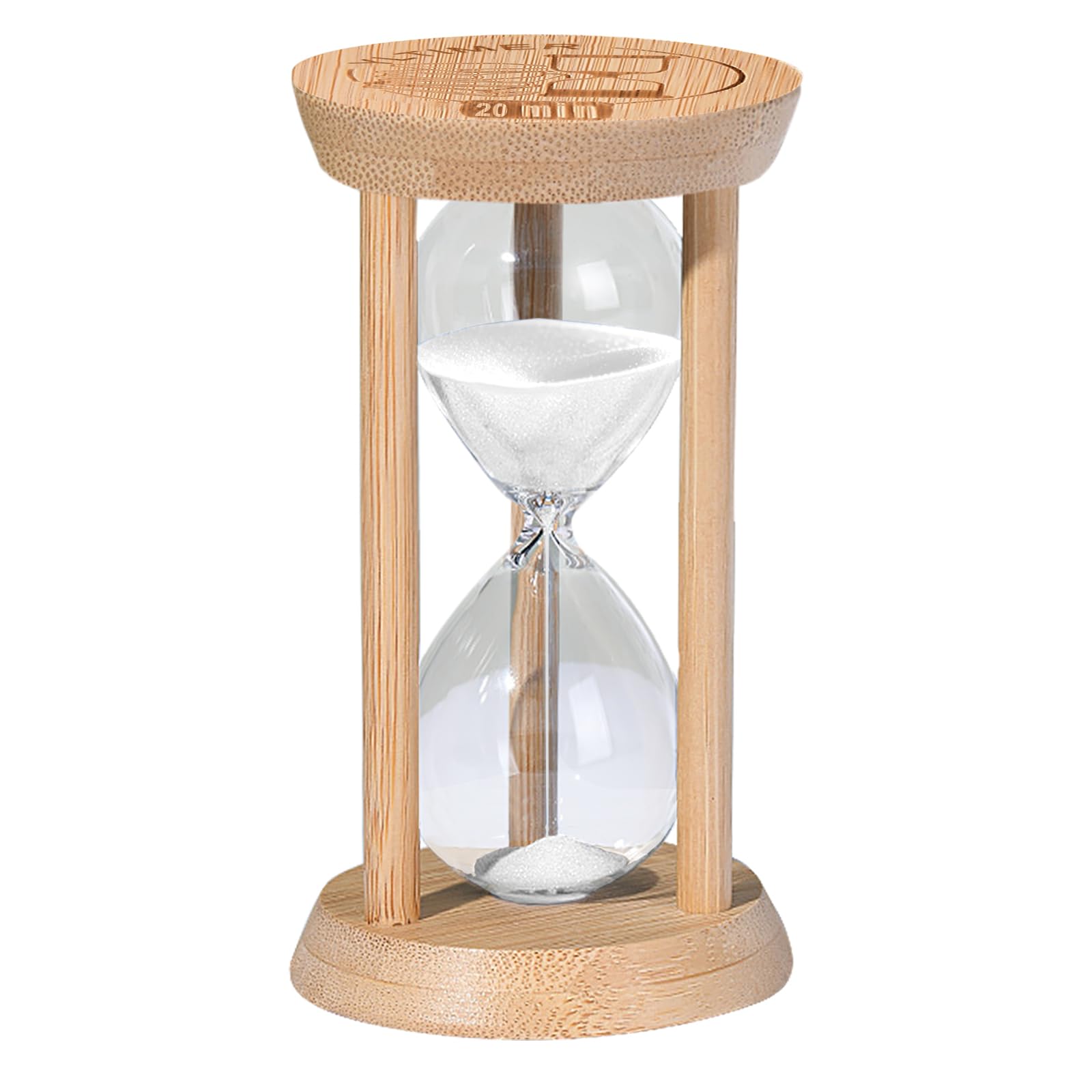Photo 1 of 20 Minute Wooden Sand Timers,Large Bamboo White Sand Hourglass for Productivity, Meditation & Decor, 20min Reloj De Arenai Sand Watch for Kitchen, Office,Classroom (White)