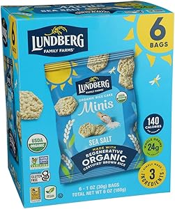 Lundberg Organic Rice Cake Minis, Sea Salt, Single-serve Multi-pack, Vegan, Gluten-Free, 1 oz (Pack of 6)