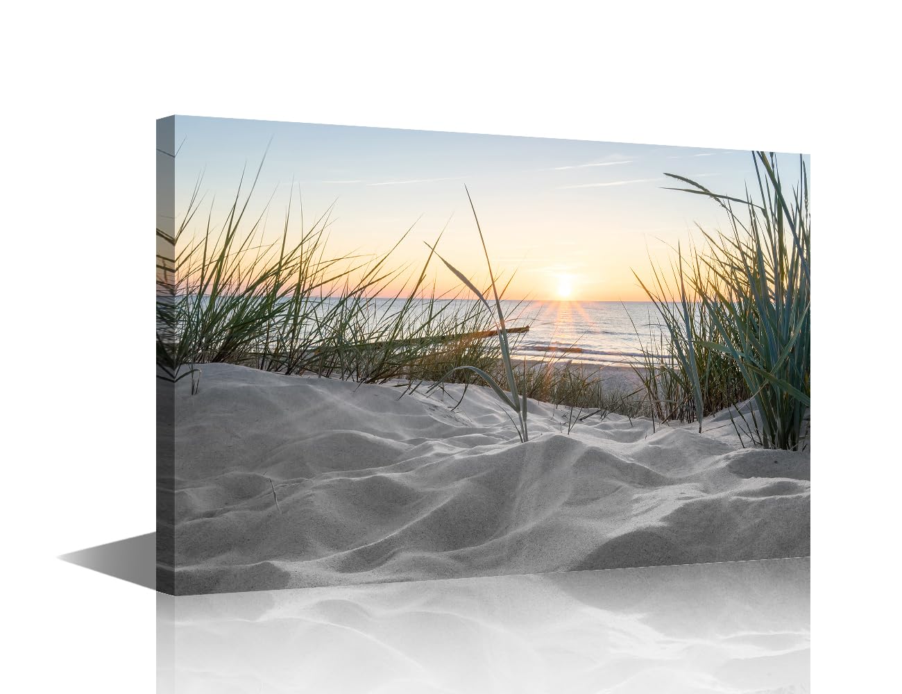 TISHIRON Wall Art Sandy Beach Sunrise Pictures Black and White Painting on Canvas Wall Art Modern Framed Seaside Canvas Prints Ready To Hang(24X16in)