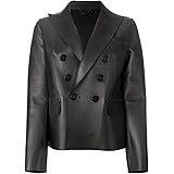 VearFit Women's Silikal Four Hole Buttons Black PU Faux Leather Blazer Missy Regular & Plus Size