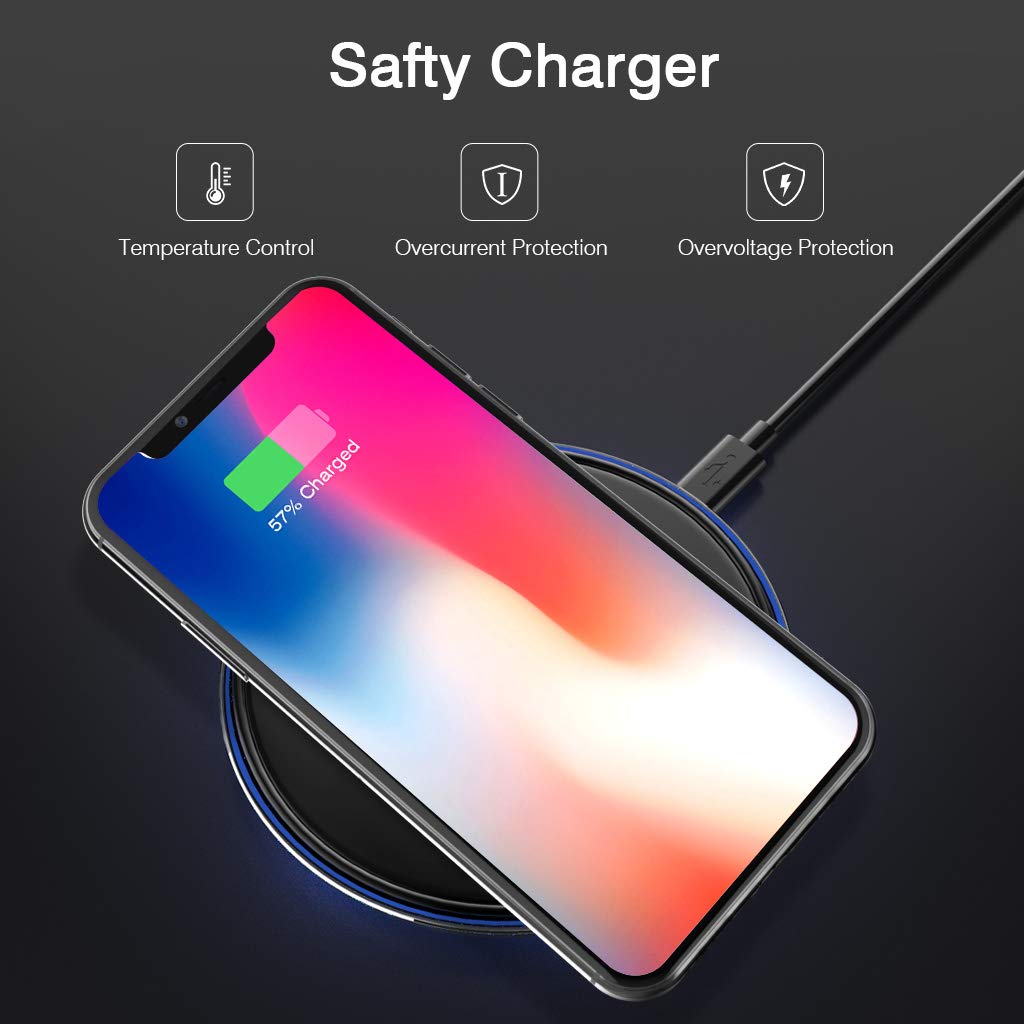 FLOUREON Wireless Charger Qi-Certified Ultra-Slim Wireless Charger Black