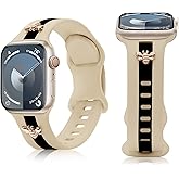 Silicone Strap for Apple Watch Bands 42mm 41mm 40mm 38mm, Stylish Bracelet with Rose Gold Bee Charms for iWatch Series 11 10 9 8 7 6 5 4 3 SE, Designer Sport Wristbands for Apple Watch Band Nude Black