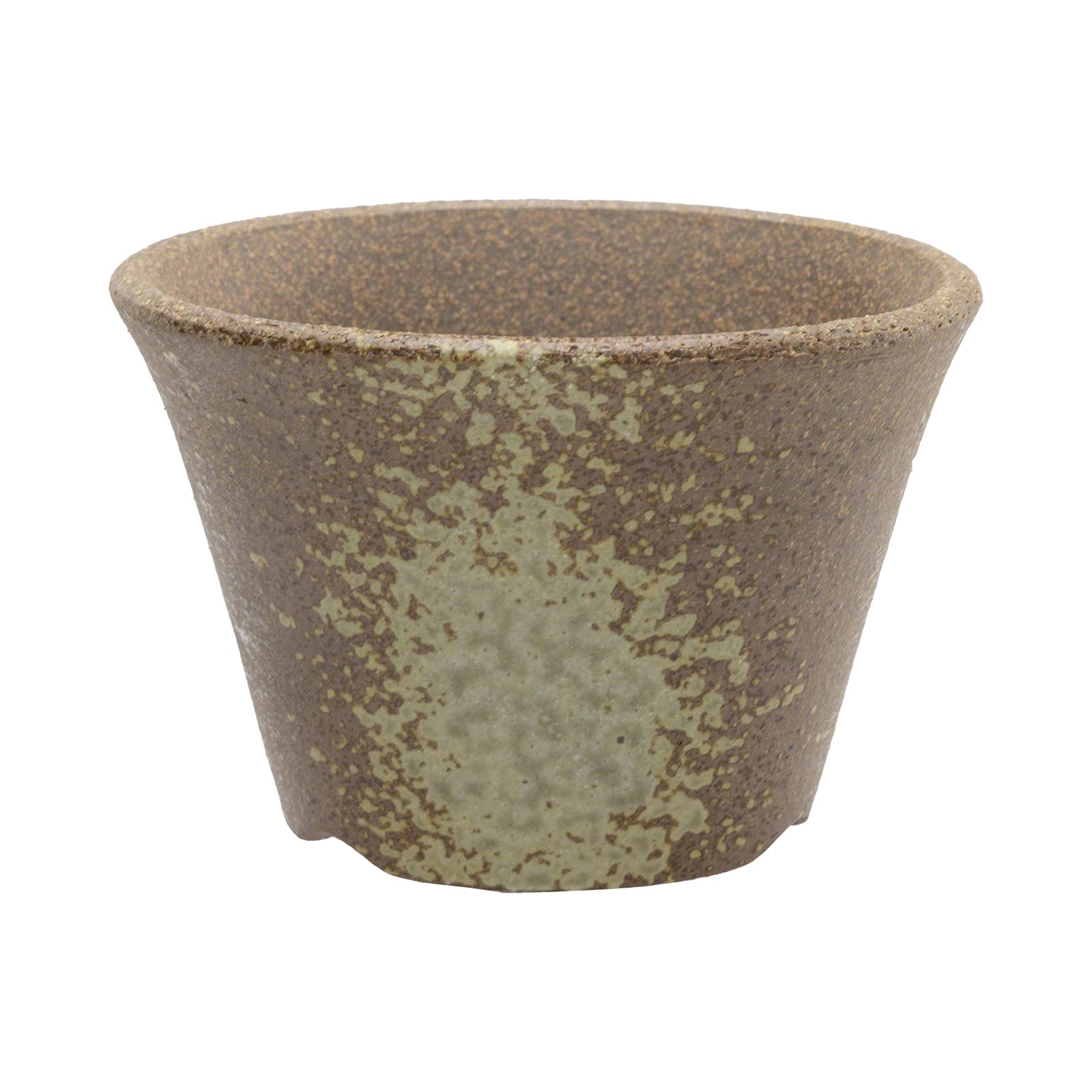 Wazakura Bonsai Pot Banko Series Small Handmade Ceramic 11cm (4.3") Made in Japan, Small Garden and Indoor Plant Pot, Round Flower Vase, For Cactus Plants and Succulent Plants Pot - Brown & White Gold
