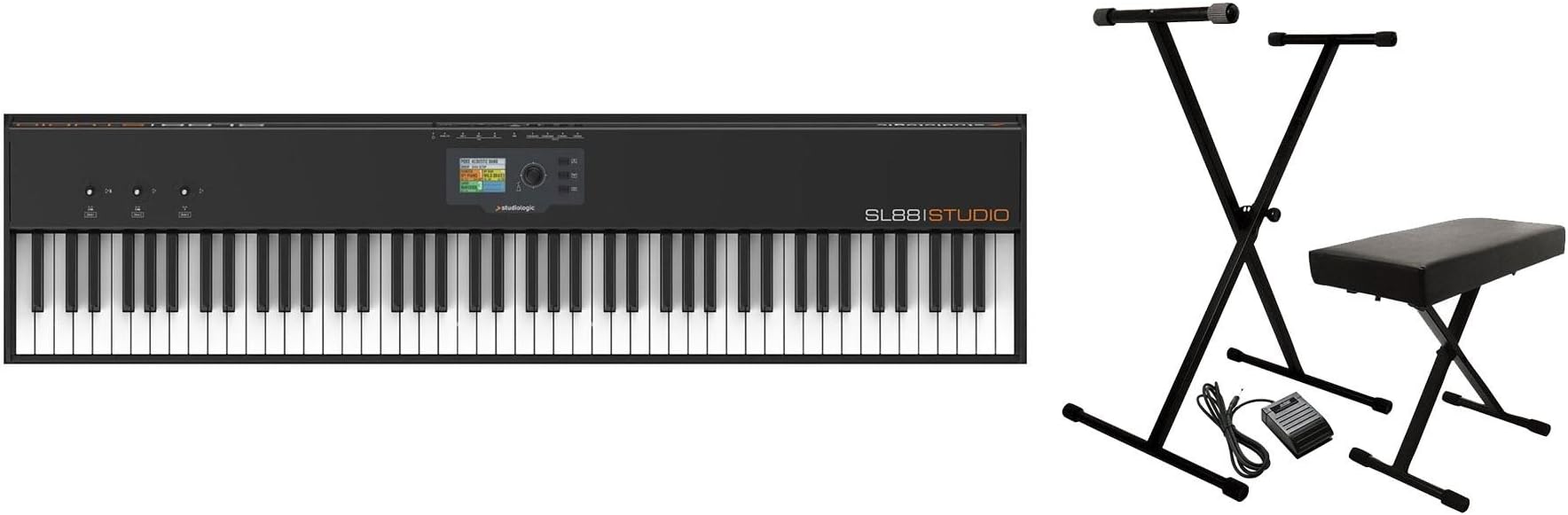 Studiologic SL88 Studio USB Keyboard Controller Bundle with Keyboard Stand, Stool, Sustain Pedal (2 Items)