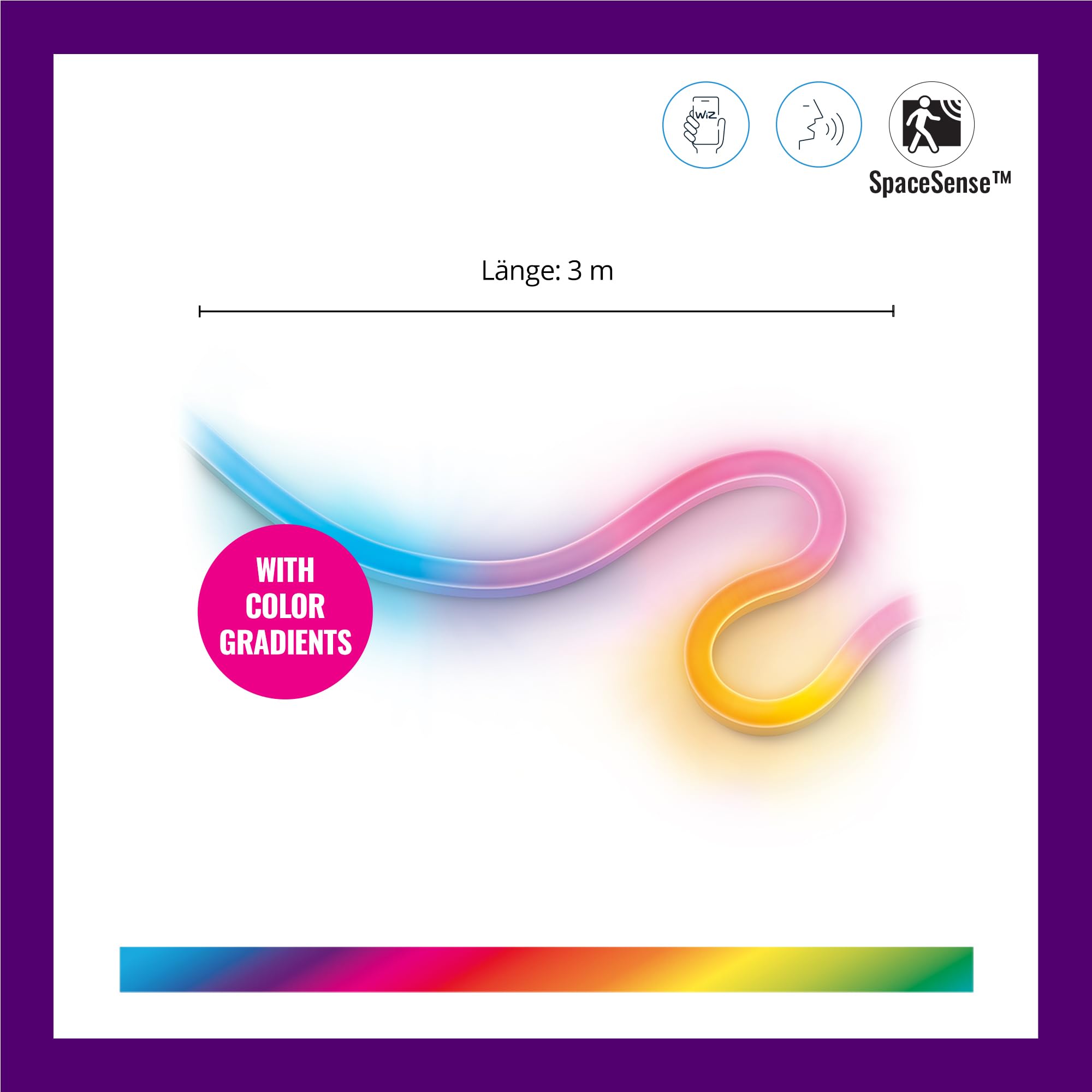 WiZ SMART FLEX STRIP - 3 m, 16 Millionen Farben + Weißschattierungen, dynamische Lichtszenen, verbindet sich mit Ihrem WLAN, Sprach- / App-Steuerung, funktioniert mit Google Home, Alexa und HomeKit. 2