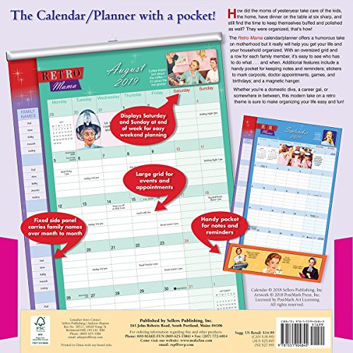 Retro Mama 2019 18-Month Wall Calendar Planner, 12 x 12; (CP-0484)