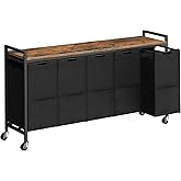 HOOBRO Laundry Sorter 5 Sections, Laundry Hamper, Laundry Basket with Wheels, 5 × 10.5 Gallon (39.8L), Rolling Cart, Pull-Out