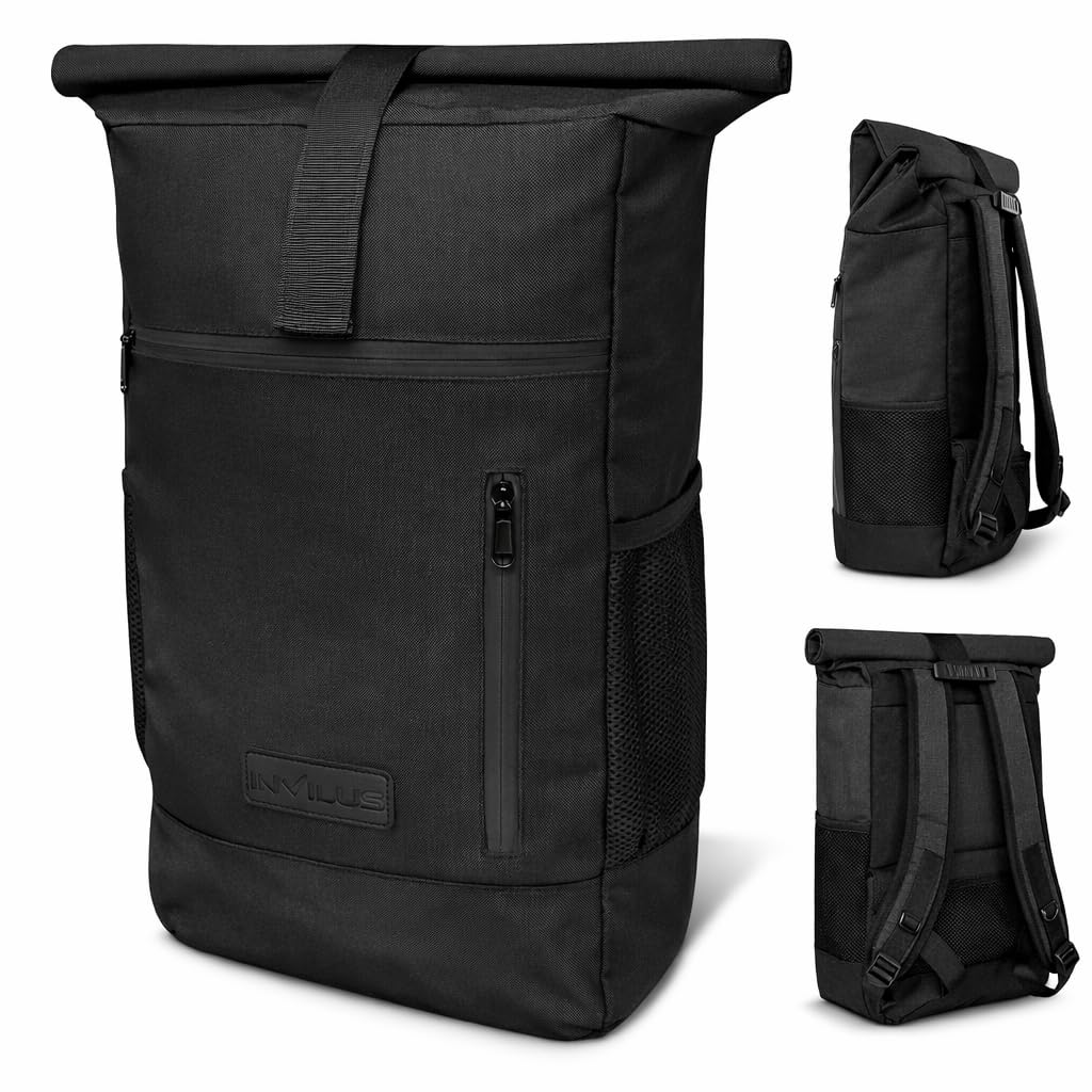 invilus - Rolltop Backpack for Men and Women Made from Recycled Plastic Bottles | Backpack Plain | Laptop Backpack | Backpacks Women | Daypack Women | Backpack School | Choose Colour Now, black, 20