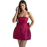 JUMISEE Embroidery Satin Homecoming Dress with Bow Modest Strapless Mini Dress A Line Short Prom Dresses Party Gown