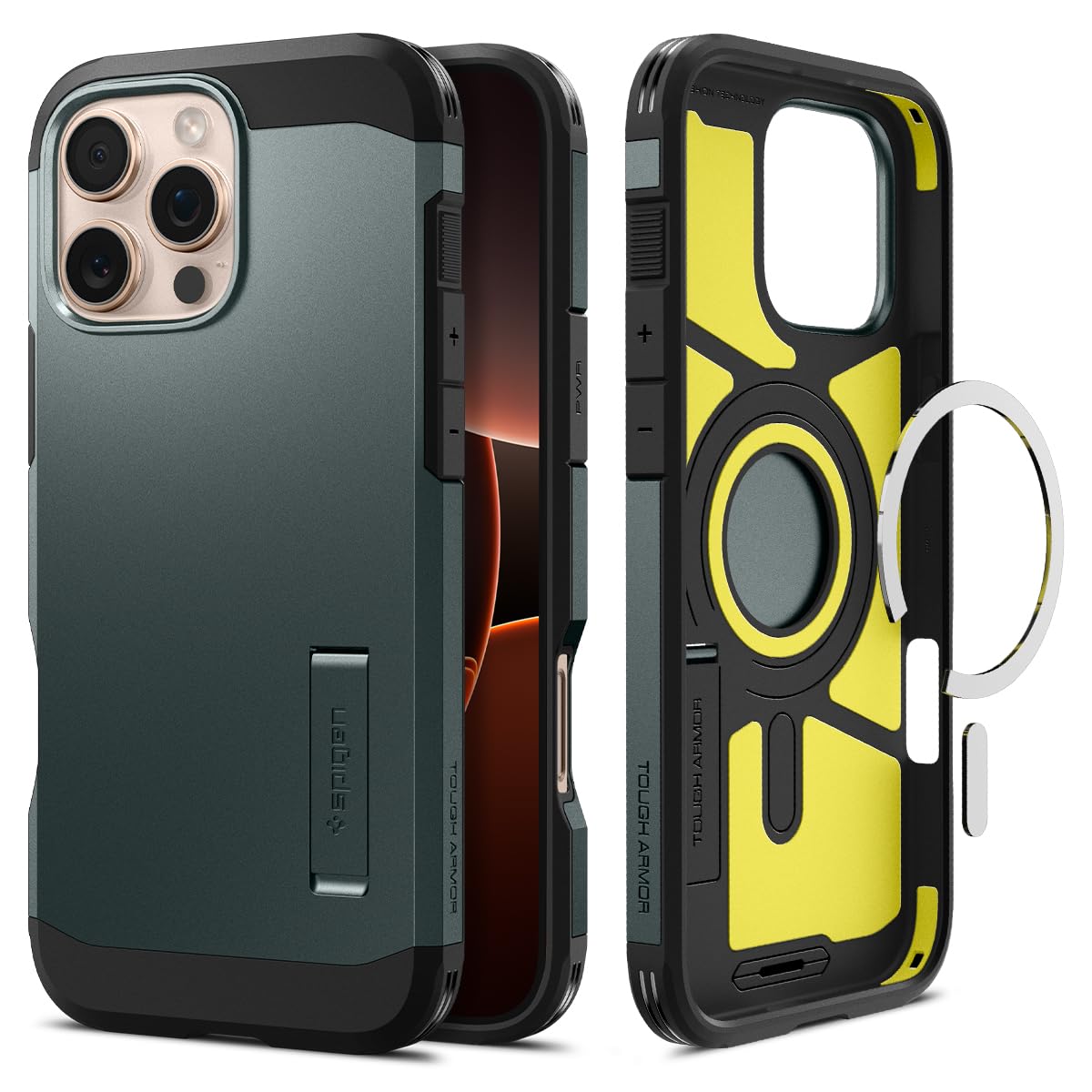 Spigen Tough Armor (AI) MagFit Case for iPhone 16 Pro, Compatible with MagSafe Accessories - Abyss Green — image 1