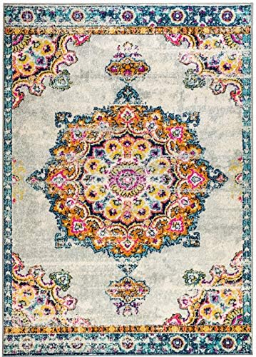 Rugs and Decor Casba Collection Style 504 Area Rug Multi Colored Farmhouse Distressed Bohemian Chic Large (5'.2'' x 7'.2'')