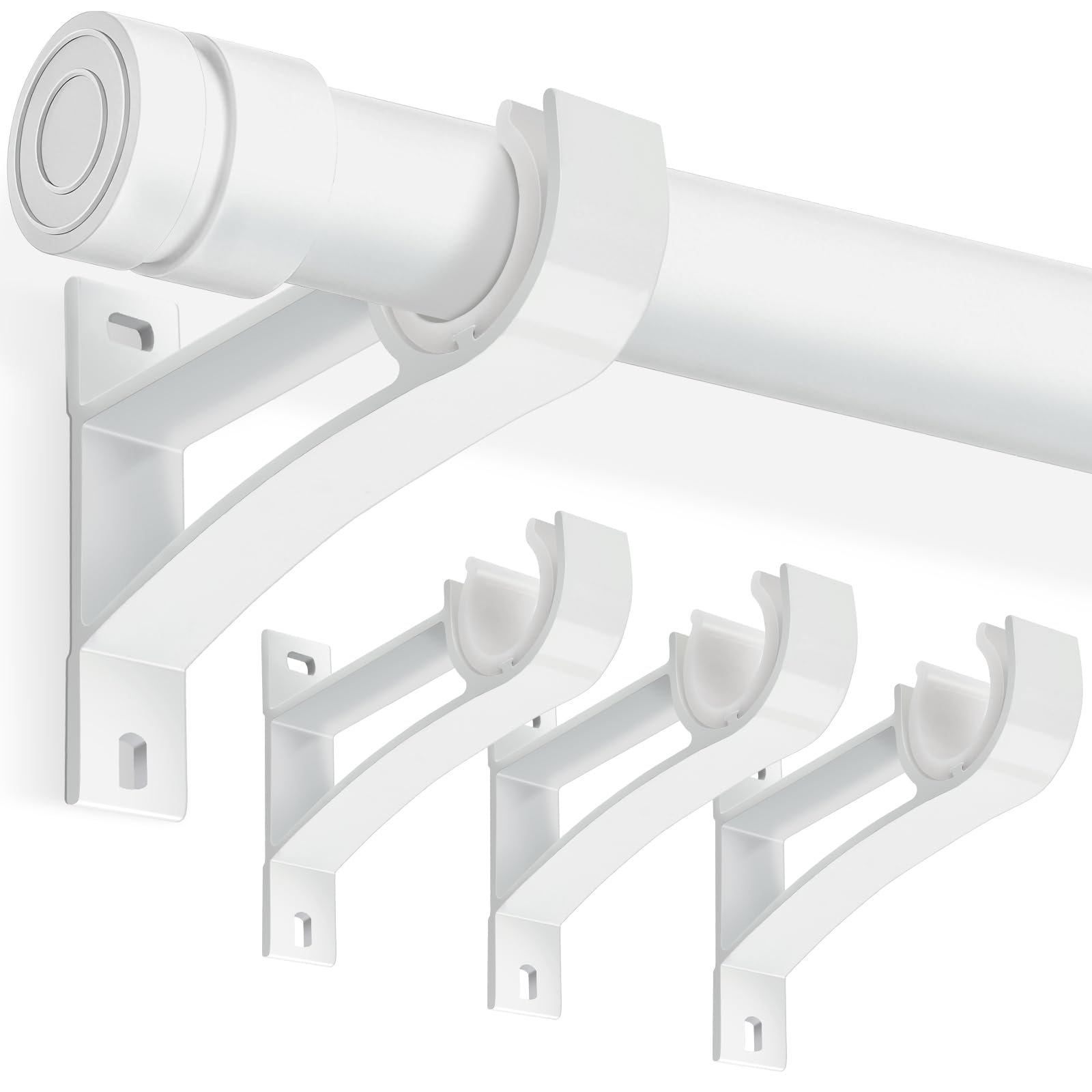 Curtain Rod Holders, Curtain Rod Bracket Set of 4 Rod Brackets White Heavy Duty Single Drapery Rod Holder with Screws, Curtain Holders Hooks for Wall Curtain Brackets for 1-1.2 Inch Curtain Rod