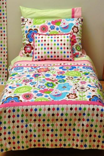 Bacati - Botanical Sanctuary Multicolor Pink 4 Piece Girls Toddler Bedding Set, 100 Percent Cotton Includes Reversible Comforter, Fitted Sheet, Top Sheet, and Pillow Case for US Standard Toddler Bed