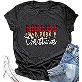 DESFSE Merry Christmas Shirts for Women Christmas Short Sleeve Tshirt Xmas Buffalo Plaid Tree Cute Graphic Print Tee Tops