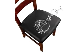 Genina Waterproof PU Leather Seat Covers for Dining Chairs,Chair Seat Covers Set of 4, Stretchable Dining Room Chair Seat Covers for Chair Protector Slipcover for Kitchen