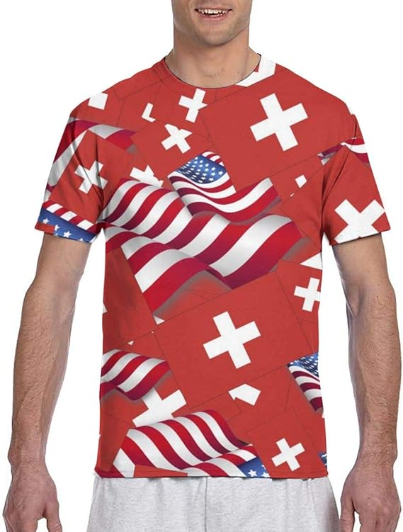 Amazon Co Jp アメリカの国旗とスイスの旗 メンズ Tシャツ 半袖 創意デザイン 3dプリント 夏 ゆったり おしゃれ カジュアル トップス 服 ファッション小物