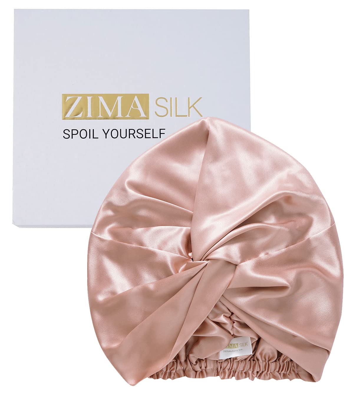 ZIMASILK 22 Momme 100% Mulberry Silk Bonnet for Sleeping & Women Hair Care, Shower Cap, Highest Grade 6A Silk hair wrap for sleeping with Premium Elastic Stay On Head (1Pc, Rose Gold)