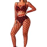 Kaei&Shi Sexy Fishnet Bodysuit Stockings,Mesh Long Sleeve Crop Top Lingerie,Hollow Out Music Festival Rave Outfits