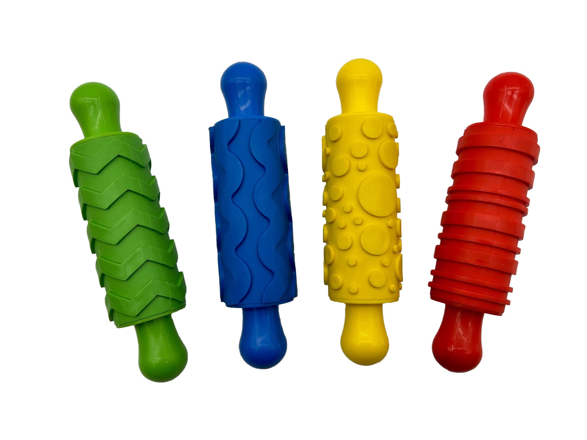 Rubber Pattern Making Rolling pins | Pack of 4 Assorted Patterns | Strong Plastic Handles