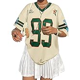 Oversized Y2k Jersey Shirts for Women V Neck Number Graphic Tees Streetwear Short Sleeves Top Vintage Fashion Clothing