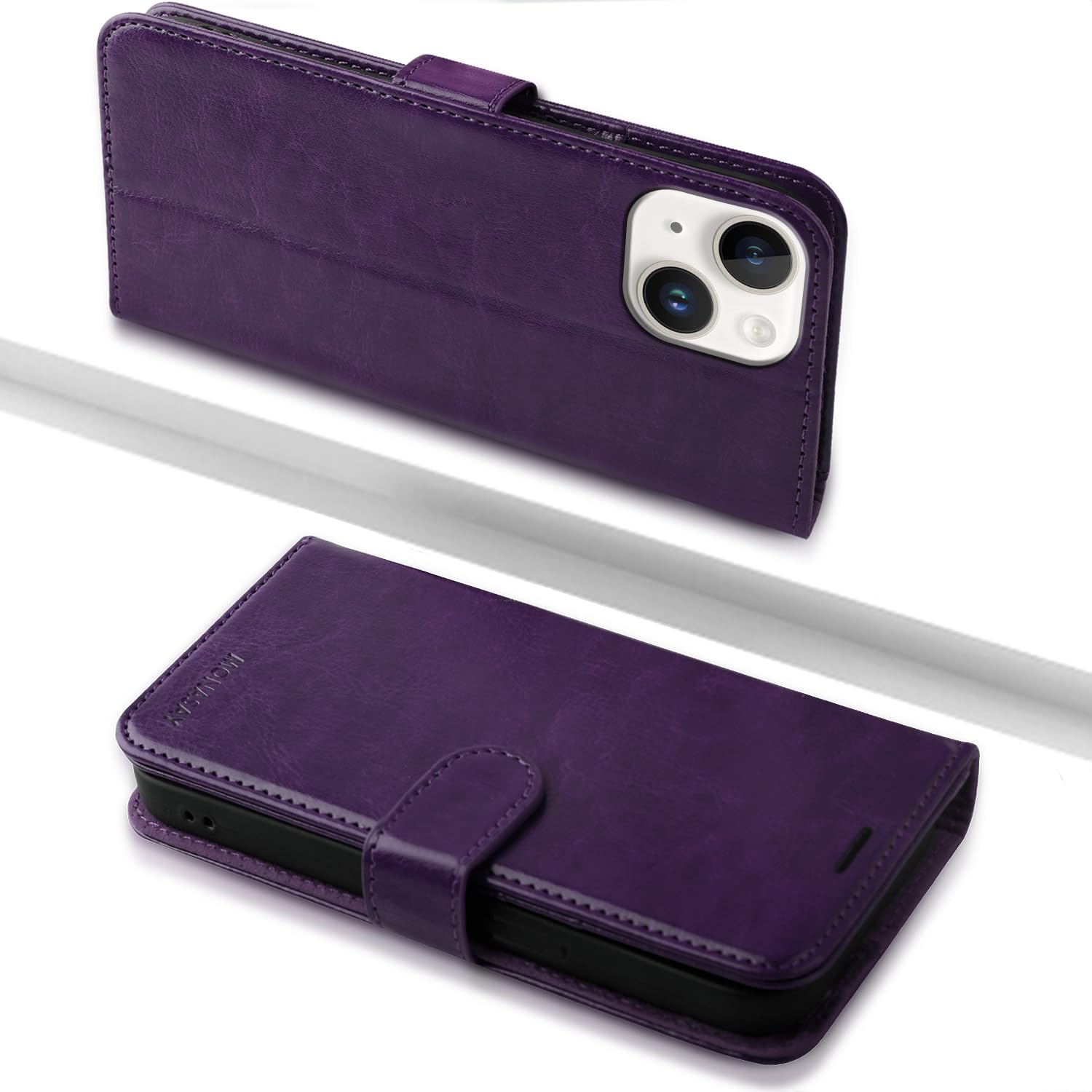 MONASAY Wallet Case for iPhone 14/15 Plus 5G,6.7-inch[Glass Screen Protector Included] [RFID Blocking] Flip Folio Leather Cell Phone Cover with Credit Card Holder for Apple iPhone 14/15 Plus,Purple