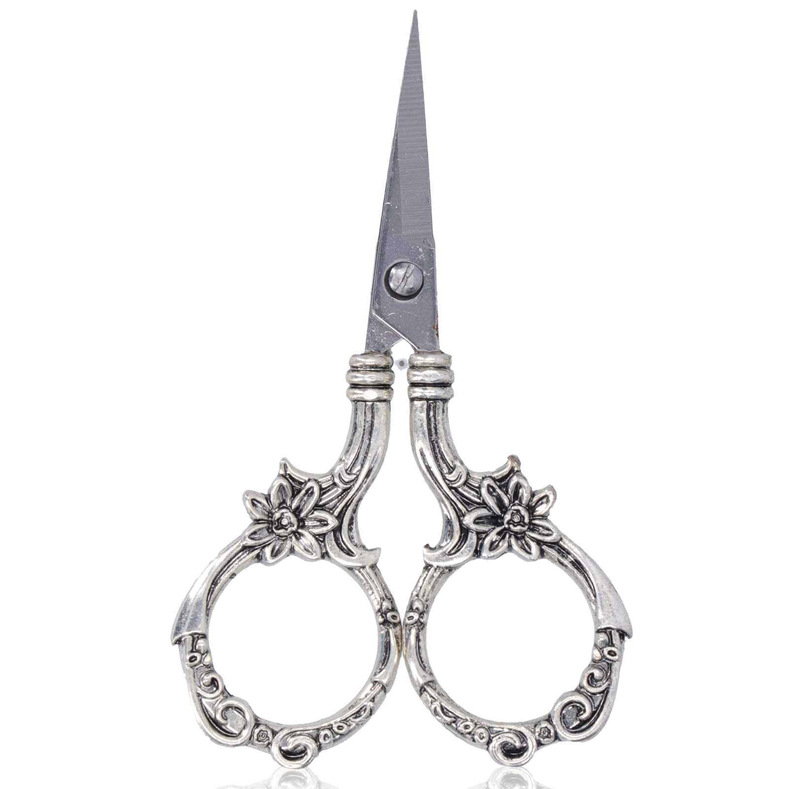 Vintage European Style Sewing Scissors 3.5inch, Embroidery Scissors Craft Scissors DIY Tools for Needlework, Sewing, Art Work(Silver)
