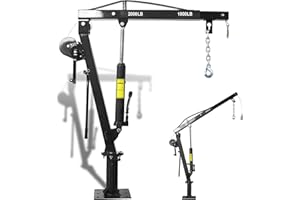 KUFUH 2000 lbs Folding Truck Crane with Hydraulic Winch, Heavy Duty Pickup Truck Bed Engine Hoist Jib Crane Truck Mounted Crane for Lifting Goods in Construction, Forestry, Factory, Black