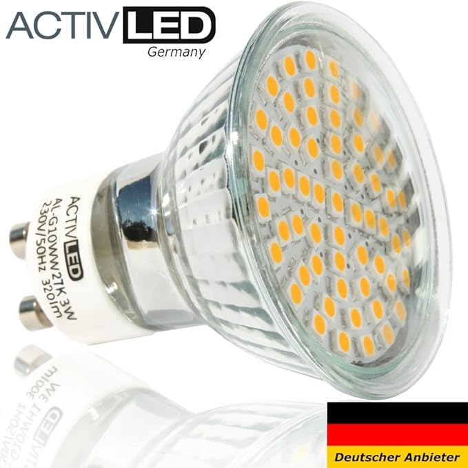 10x LED Spot SMD 2835 Leuchtmittel GU10 300lm - 320lm 230V Warmweiß 2700K mit Schutzglas ersetzt 35 Watt Halogen AL-G10WW27K-
