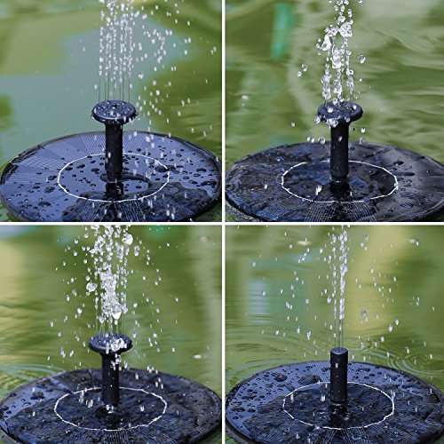 Solar Fountain Pump, 1.4W Free Standing Water Fountain Pump Kit with 4 Different Spray Pattern Heads for Bird Bath, Fish Tank, Small Pond and Garden